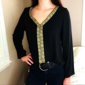 3 LEFT S-L Boho Chic Spring Black Tunic Blouse Top Church or Office Attire